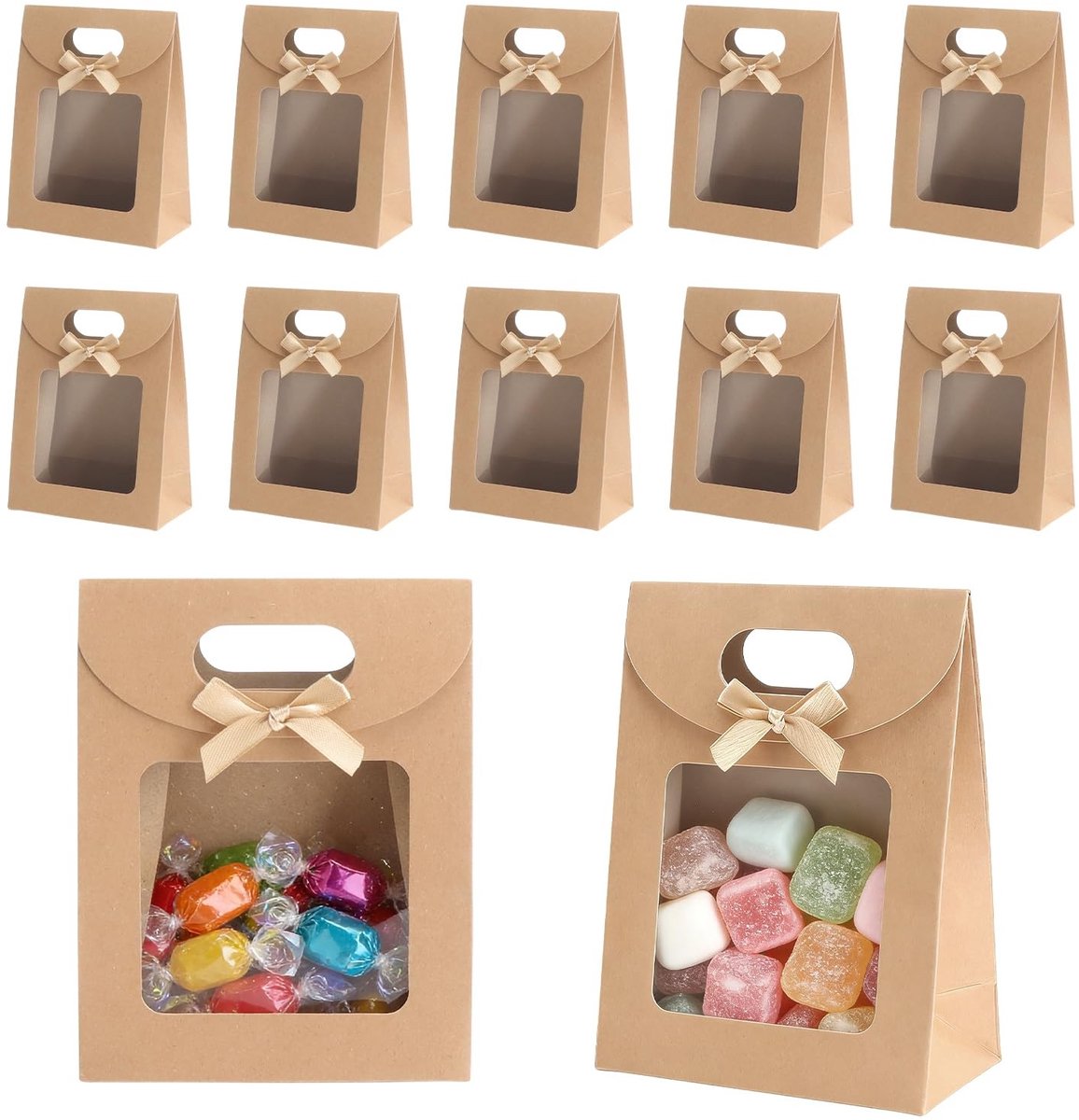 Dailygoods - GZRXIOUS Cadeauzakjes met venster, 12 stuks cadeauzakjes met kijkvenster, cadeauzakje met venster, geschikt voor het verpakken van snoep, chocolaatjes, koekjes, geschenken
