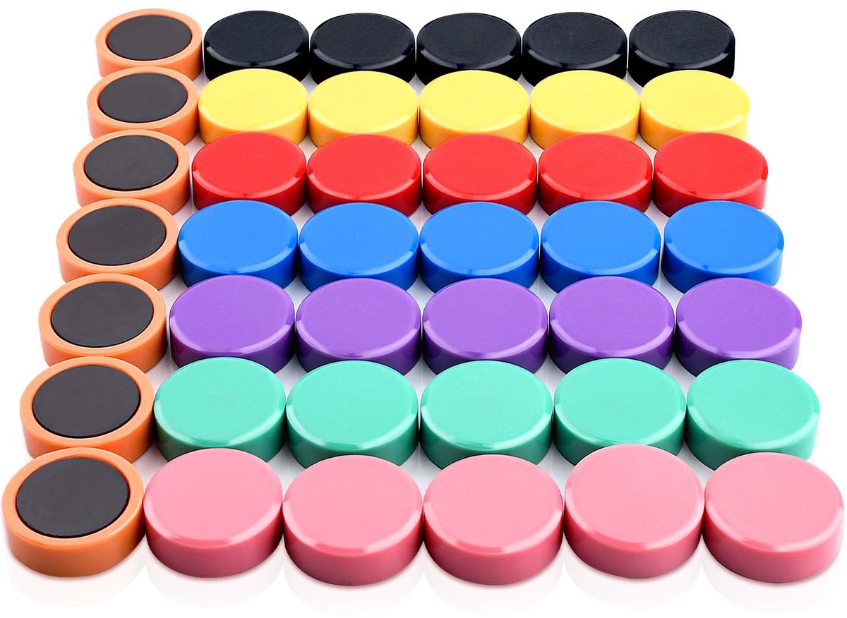 Dailygoods- Magneten 48 Stuks - Sterke Magneten voor Whiteboard - Decoratieve Magneten - Koelkast Magneten - Ronde Kleurrijke Magneten - 20 x 7 mm - Koelkastmagneten