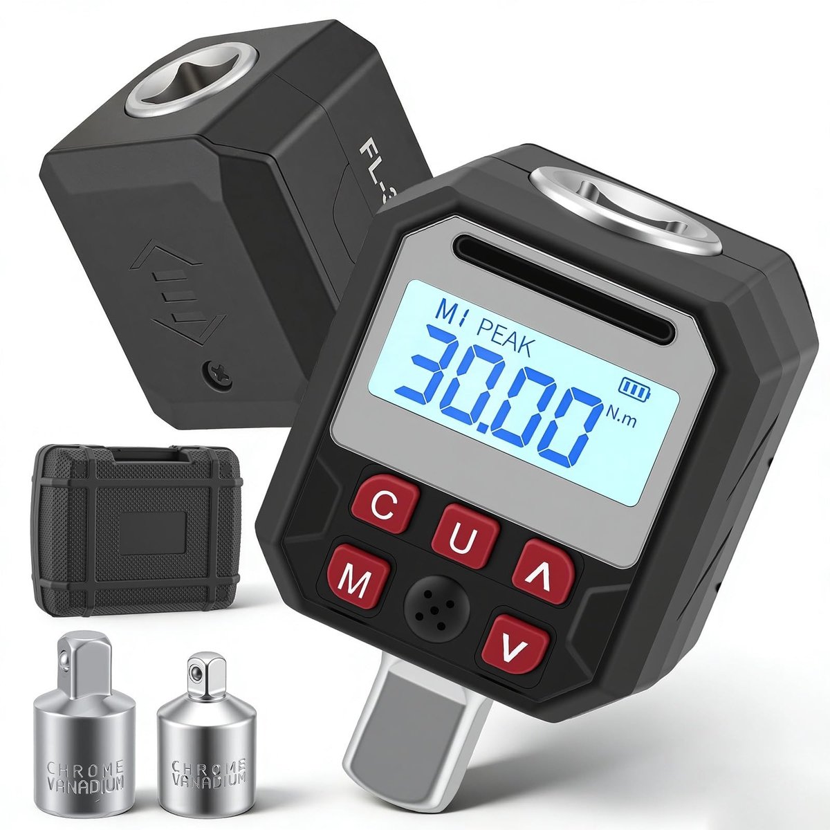 Dailygoods- Koppeladapter digitale 1/2 inch - 17-340 Nm - Momentsleutelset met 1/4 inch/3/8 inch - LCD-display - Buzzer - Peak/Trace modus - Momentsleutel