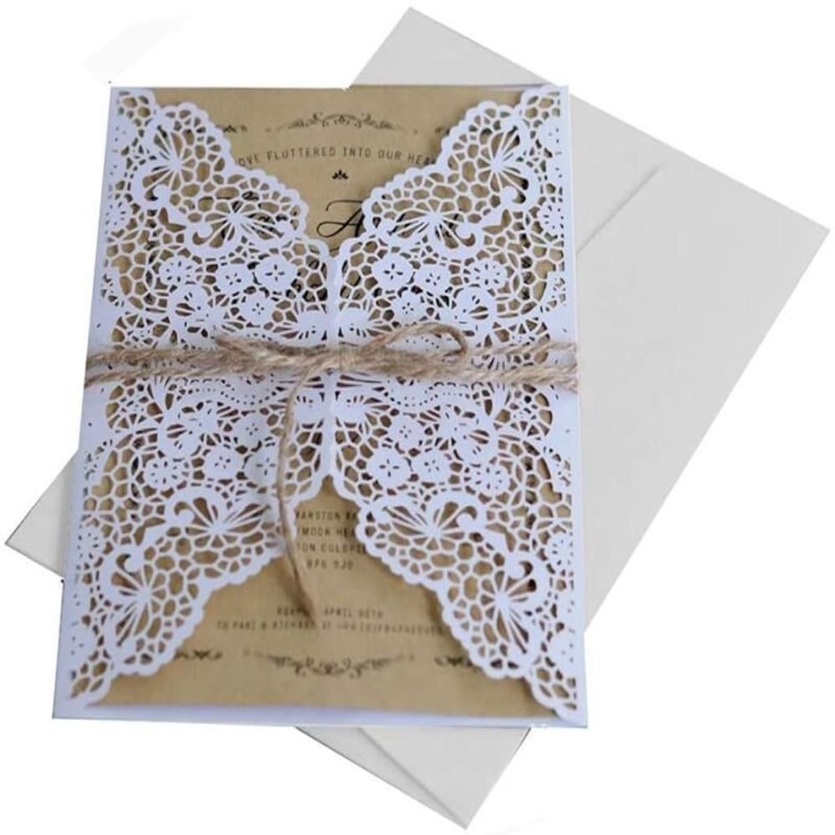 Dailygoods - 10 stuks bruiloftsuitnodigingen, lasergesneden uitnodigingskaarten met bedrukbaar papier en enveloppen, kraftpapier, uitnodigingskaarten voor bruiloft, verloving, verjaardag, Moederdag,
