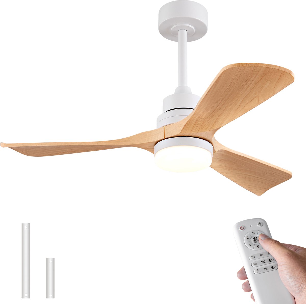 MODENUIT Plafondventilator – Verlichting Afstandsbediening – 107 cm – ABS – Wit Naturel – 6 Snelheden