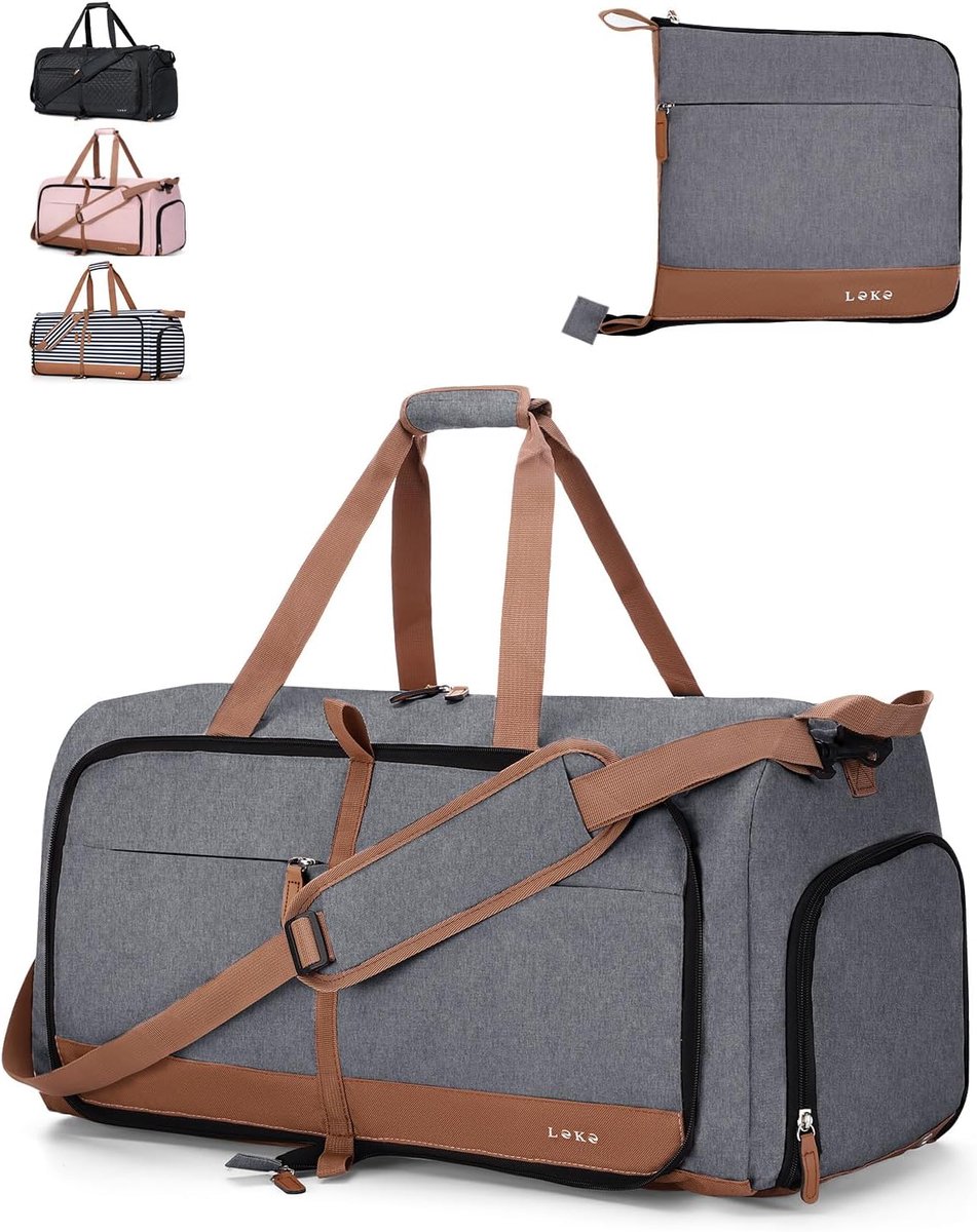 SnelShoppen - Vouwbare Reistas voor Vrouwen, Weekendtas, Sporttas met Schoencompartiment, Waterdichte Handbagage, Casual Grijs, 80L, Ideaal voor Weeke