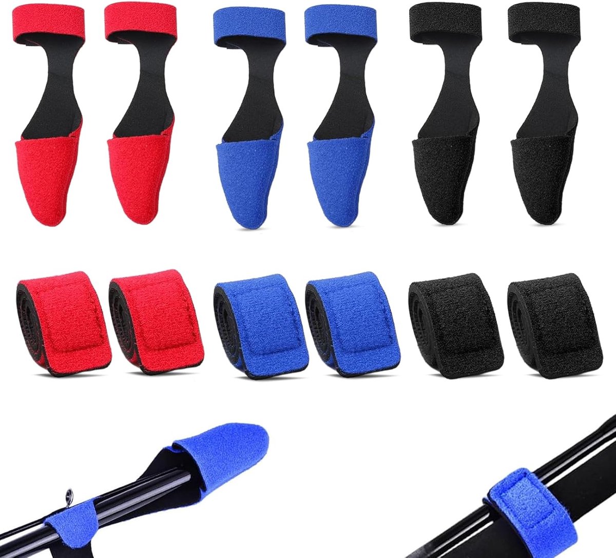 SnelShoppen - 12 Pcs Fishing Rod Straps - Verstelbare, Non-Slip Rod Holder, Visserij Accessoires in Zwart, Blauw en Rood - Ideaal voor Transport en Op