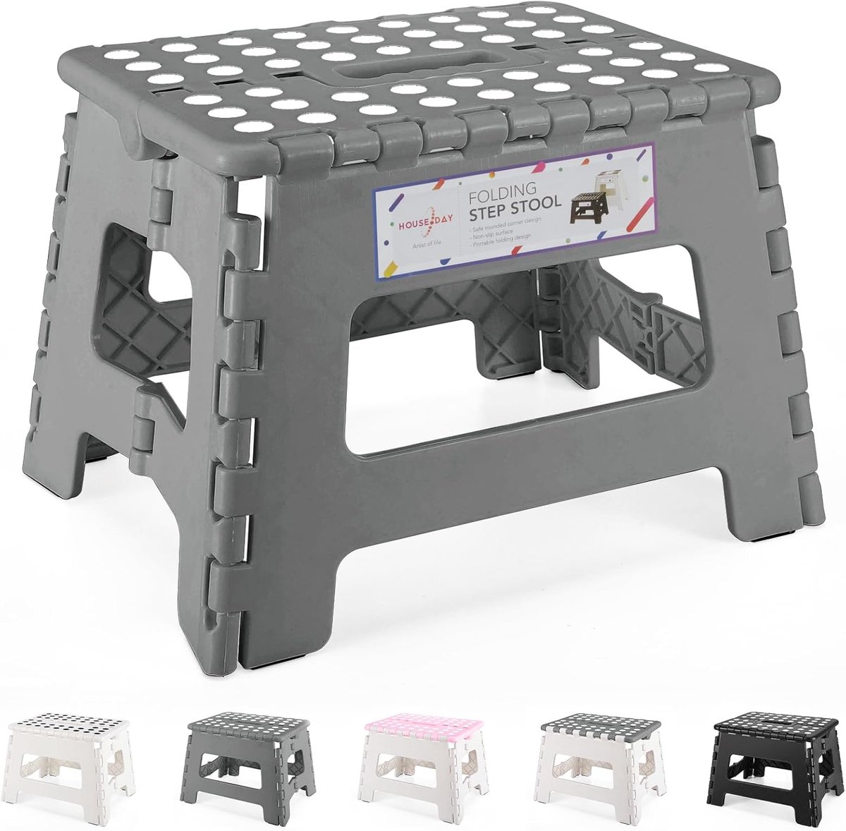 SnelShoppen - Vouwbare Stapladder 9 Inch - Lichtgewicht Kunststof Opstapje voor Kinderen en Volwassenen - Antislip Keuken, Badkamer, Kinderkamer, Douc