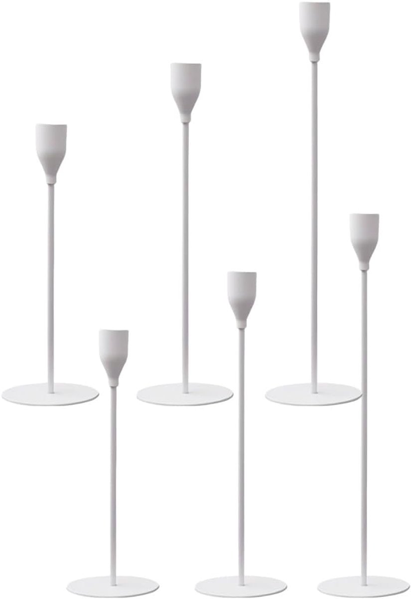 SnelShoppen - Set van 3 Witte Kaarsenhouders voor Stompkaarsen | 33/28/23cm Metaal Kaarsenhouder voor Feesten, Huishoudelijk Gebruik, Vintage Decorati