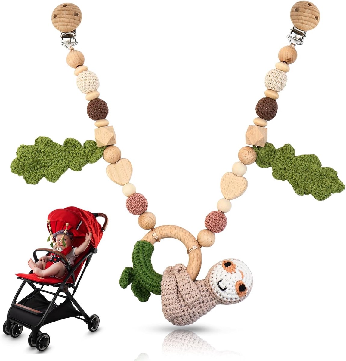 SnelShoppen - Houten Buggy Ketting voor Meisjes en Jongens, Baby Pram Speelgoed, Montessori Accessoires, Veilig en Duurzaam, BPA Vrij, Perfect voor Ki