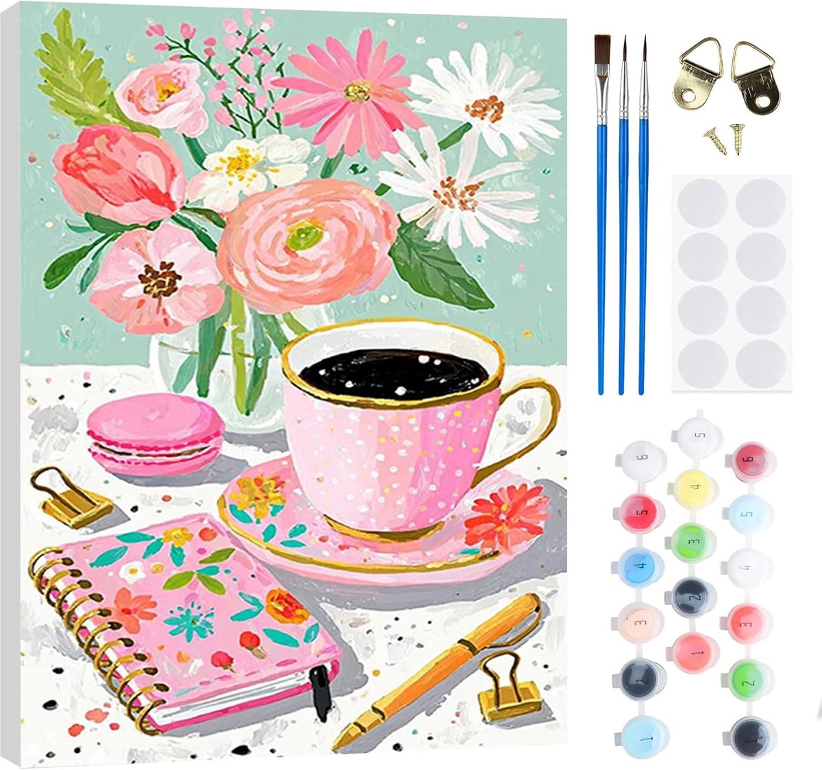 SnelShoppen - Caffè Schilderen op Nummer Set 20x30 cm voor Volwassenen en Kinderen met Houten Frame, Penseel, Olieverf en Magneten - Perfecte Creatiev