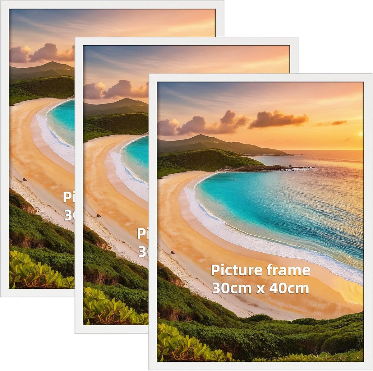 SnelShoppen - Set van 3 Fotolijsten 30 x 40 cm Wit PVC Licht Geschikt voor Certificaten Posters Muurdecoratie Multi-Hangen
