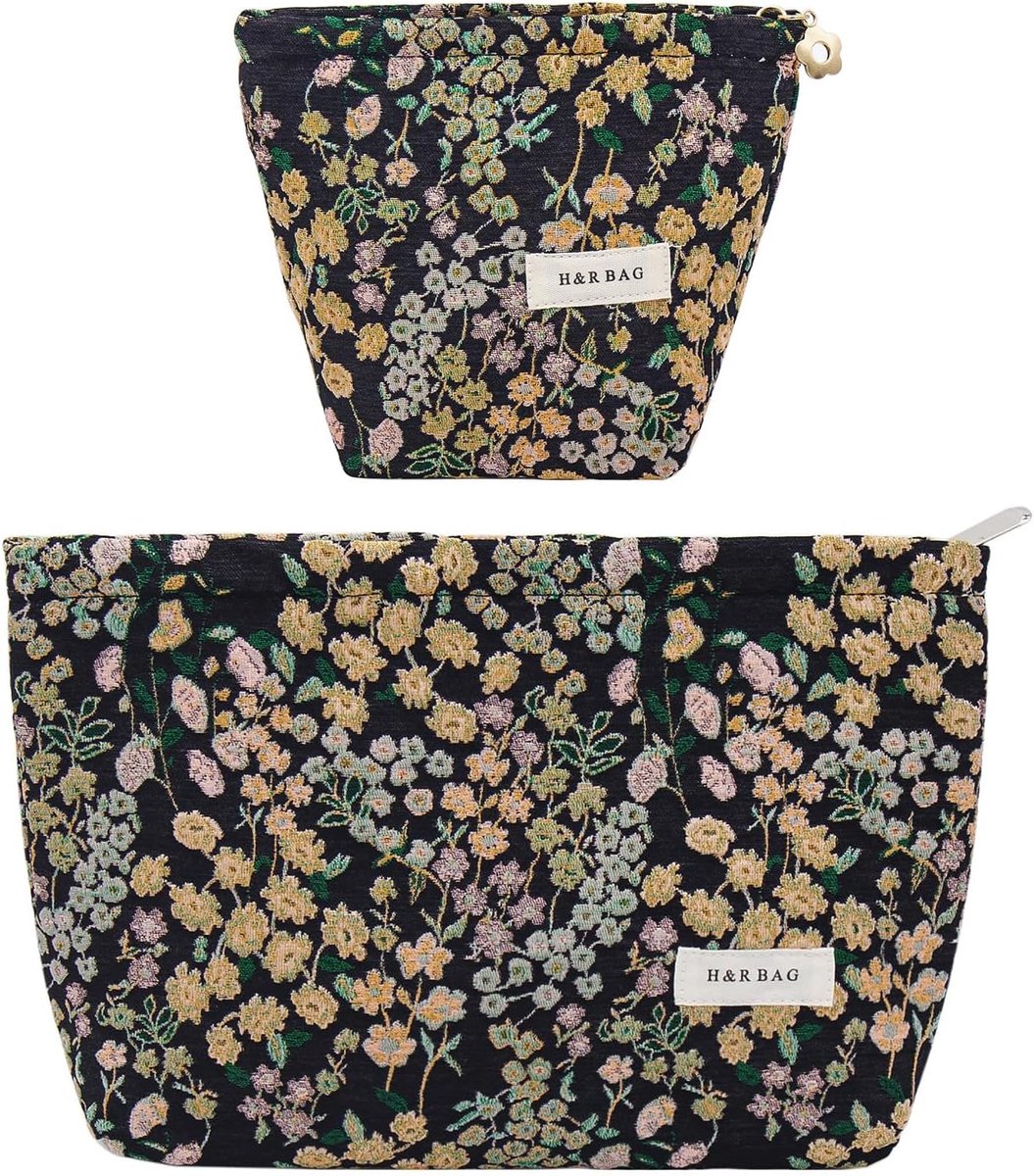 SnelShoppen - Makeup Bag Set van 2 - Cosmetica Tassen, Toilettas voor Vrouwen en Meisjes, Compacte Reistas met Bloemenpatroon, Ideaal voor Reis en Dag