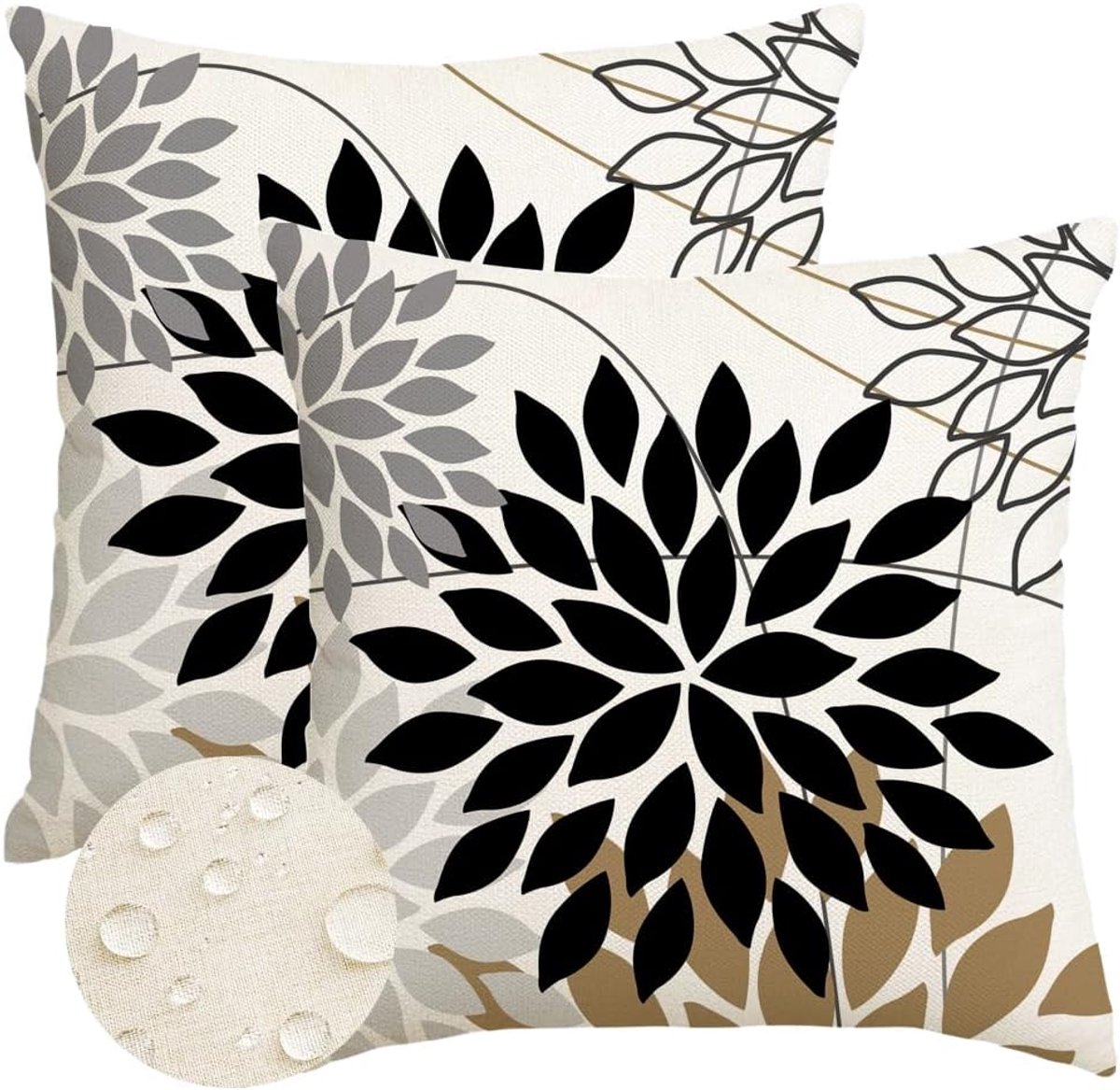 SnelShoppen - Set van 2 Waterdichte Dahlia Kussenslopen 40 x 40 cm - Moderne Tuin- en Sofa Decoratie - Perfect voor de Zomer - Bloemenprint - Polyeste