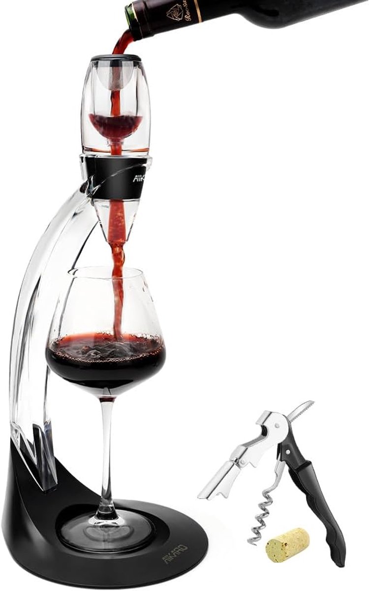 SnelShoppen - Automatische Wijn Decanteerder met Filter - Versnelt Oxidatie - Inclusief Kurkentrekker en Stand - Ideaal voor Feestjes en Thuisgebruik
