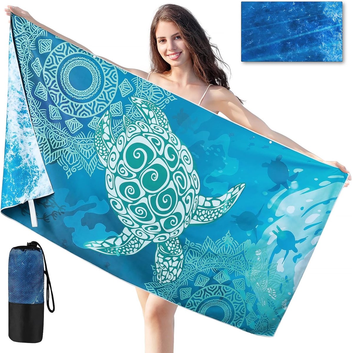 SnelShoppen - Strandhanddoek Schildpad Microvezel - Dikke en Duurzame Stranddoek - 300 GSM - Ideaal voor Strand, Zwembad, Camping en Vakantie - Zacht