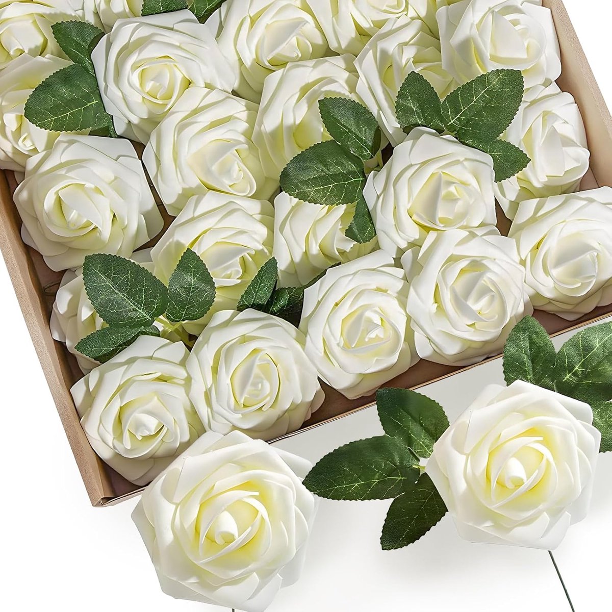 SnelShoppen - Foam Rozen Set van 25 Kunstbloemen - Luxe Milky White Rozen van Latex Foam - Perfect voor Bruidsboeketten, Home Decor en Feestdecoratie