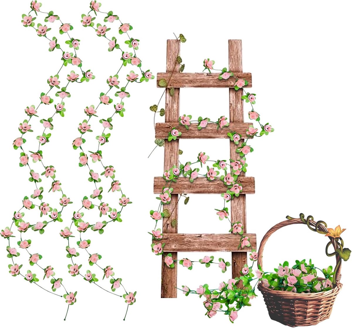 SnelShoppen - Kunstbloemen Slinger - 2 Stuks Rozenkrans - Vines Kunstbloemen voor Bruiloften, Feesten, Tuin, Kamerdecoratie - 2.2 Meter Lang in Roze