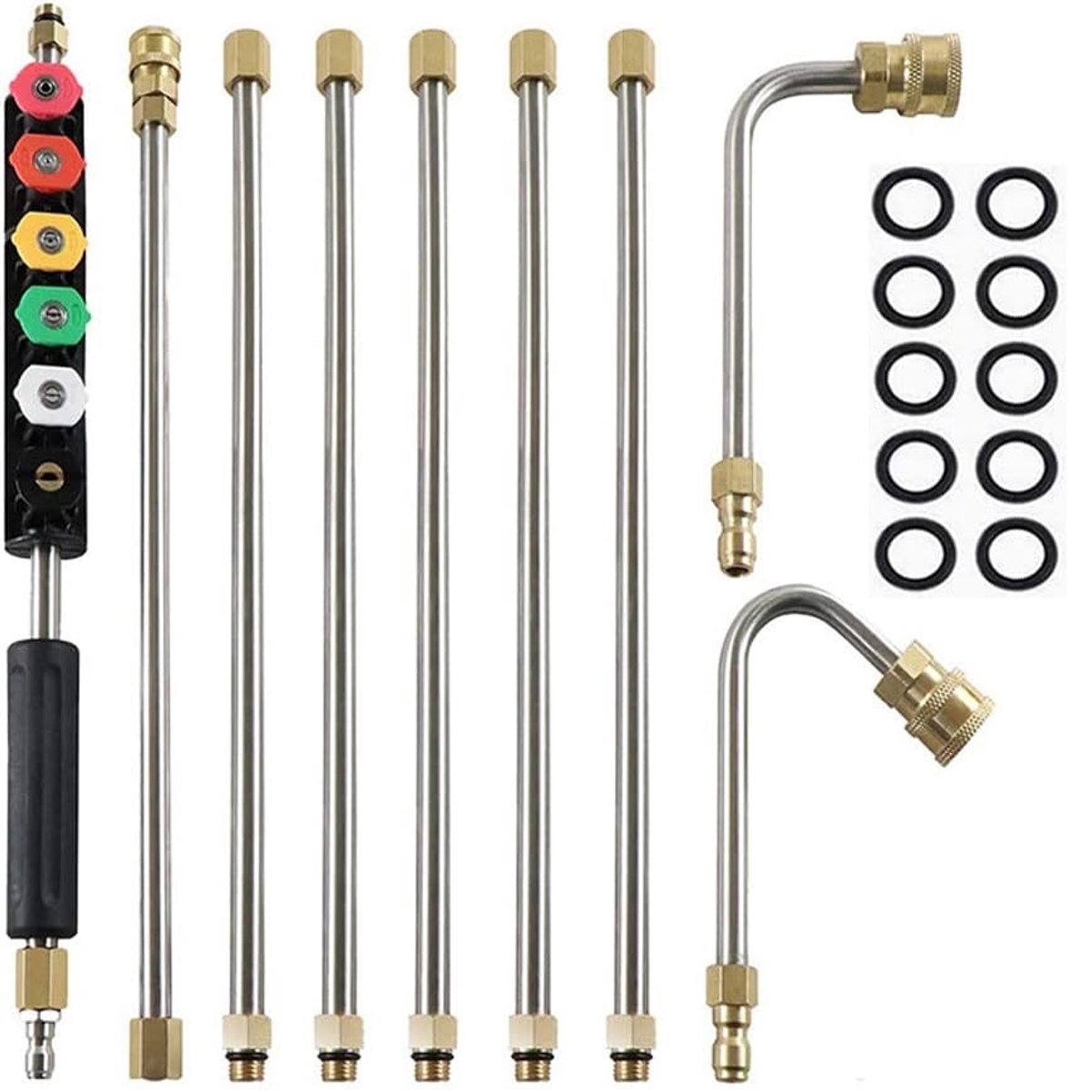 SnelShoppen - High Pressure Washer Extension Rod 4000PSI, Gutter Brake Cleaning Tool, 1/4 Inch Quick Connect, Staal en Messing, Voor Dak en Ramen