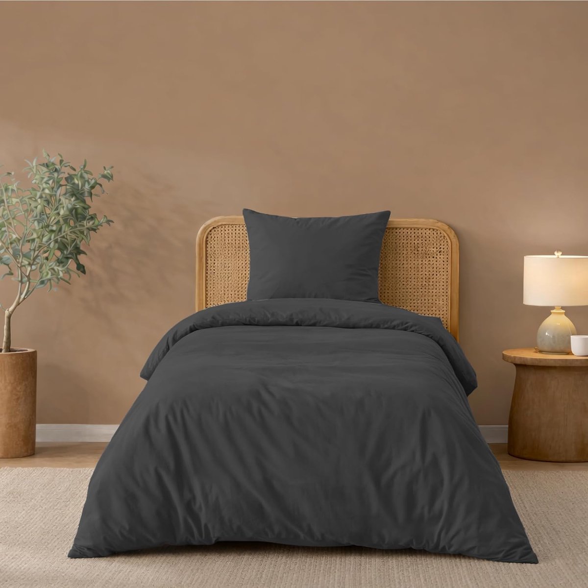 SnelShoppen - Duvet Cover Set 140x200 cm met 1 Kussensloop 65x65 cm, Donkergrijs - Microfiber Bedset - Ademend & Oeko-Tex - Perfect voor Comfortabel S