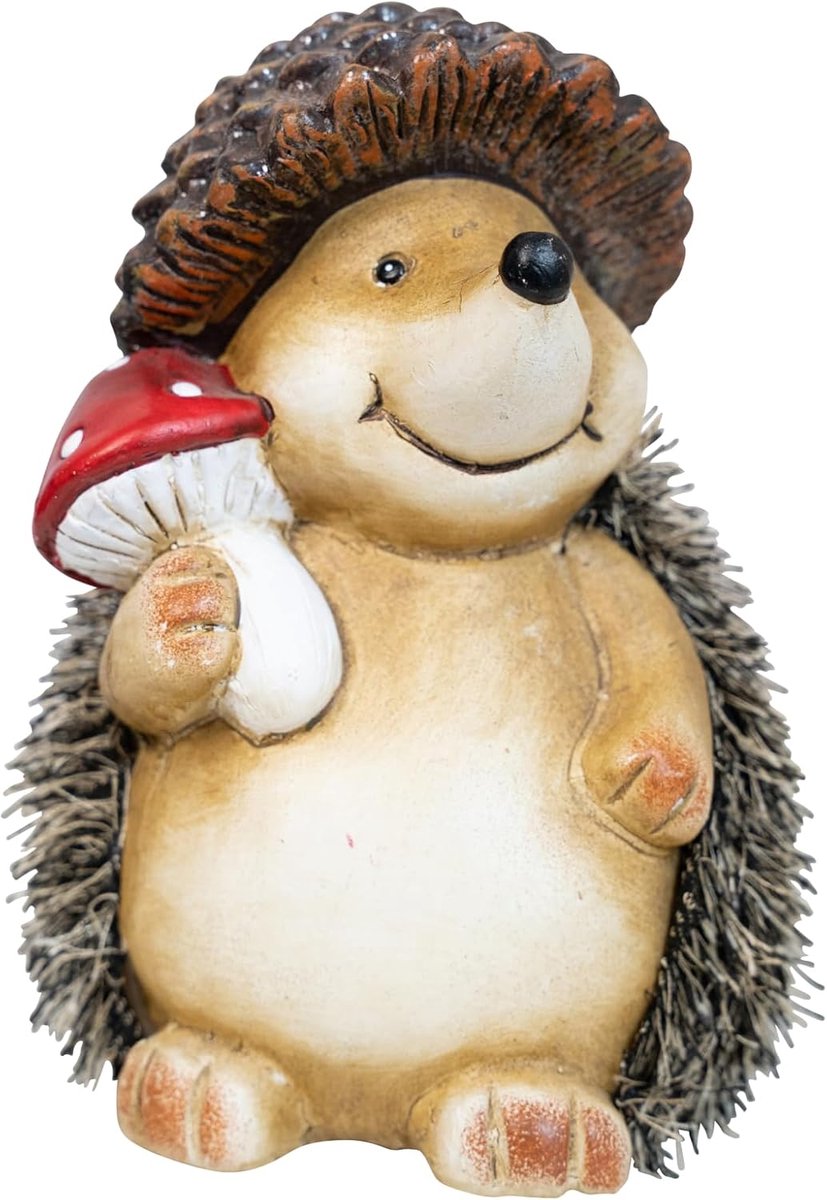 SnelShoppen - Schattige Egel met Hoed & Vliegenzwam - Herfstdecoratie 18 cm - Decoratieve Figuur voor Raam, Hal, Tafel - Perfect voor Thuis & Cadeaus
