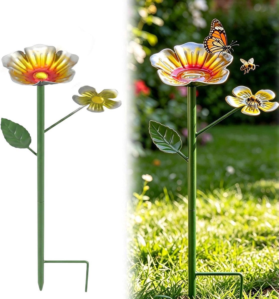 SnelShoppen - Bee drinker, tuin decoratie, insecten box, metalen vogelbad, staand, winterbestendig, met 2 grondspikes voor vogels - Decoratief tuinacc