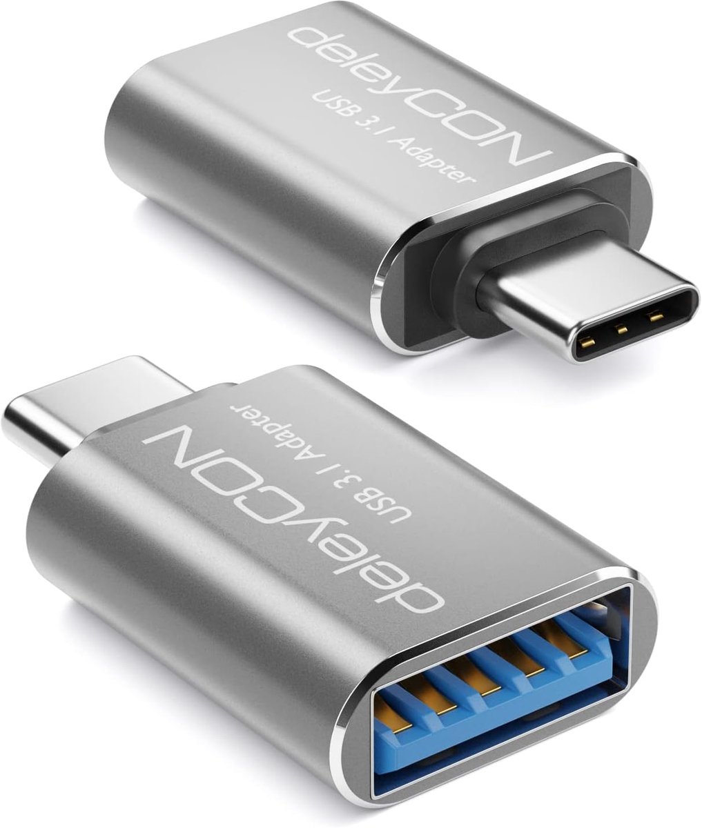 SnelShoppen - USB-C naar USB Adapter 5 Gbit/s (2 Stuks) - OTG Adapter voor iPhone 17/16/15, Galaxy S25/S24/S23, MacBook, iPad, Laptop, PC, Silver