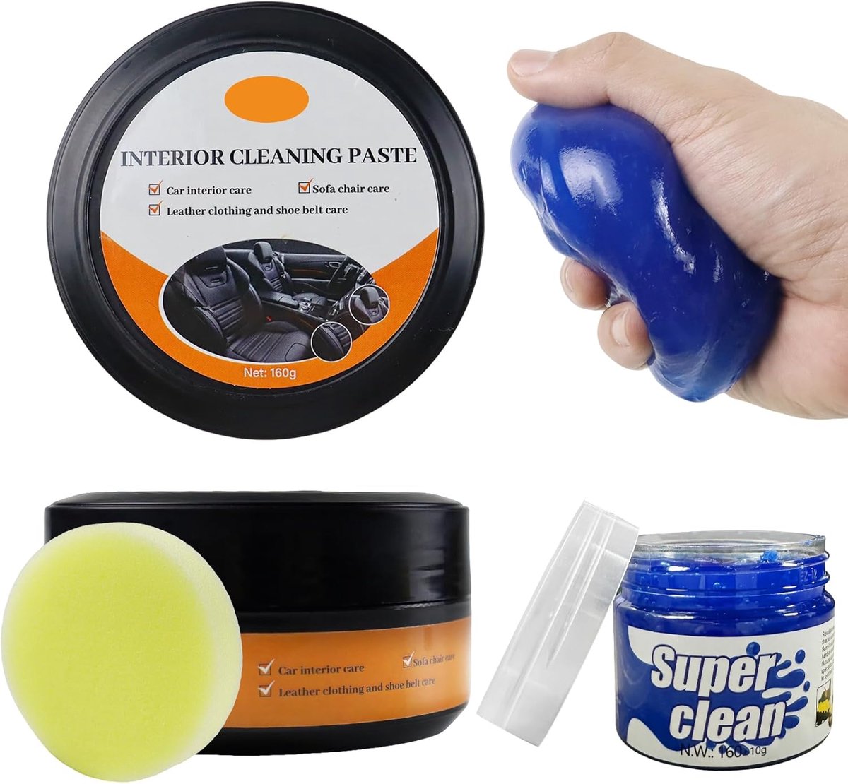 SnelShoppen - 2 Pcs Auto Interieur Reinigingscrème Set - Gele Auto Reparatie Crème & Blauwe Schoonmaak Gum - Voor Stoelen, Hoeken, Onderhoud en Besche
