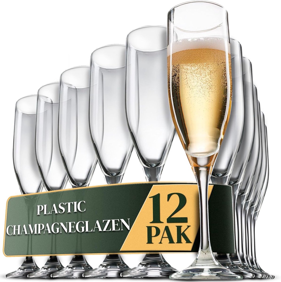 SnelShoppen - Herbruikbare Plastic Champagneglazen - 12 Stuks - Elegante Plastic Champagne Cups voor Feesten, Bruiloften en Tuinpartijen - Shatterproo