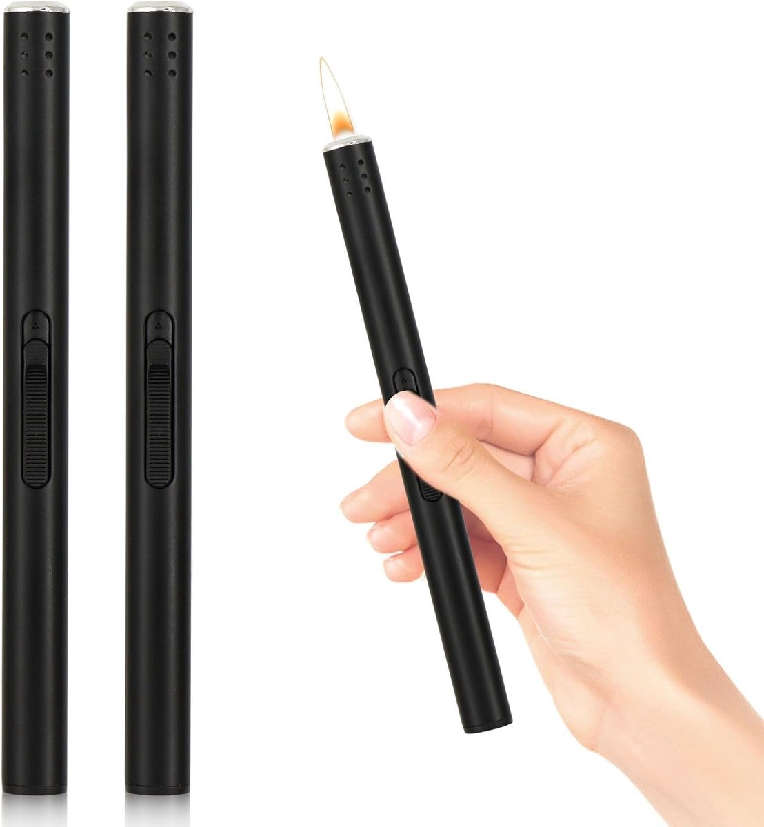 SnelShoppen - 2x Oplaadbare Gasaanstekers - Lange Winddichte Aanstekers voor Buiten - Perfect voor Camping, Barbecue, Koken - Staal & Keramiek - Cadea