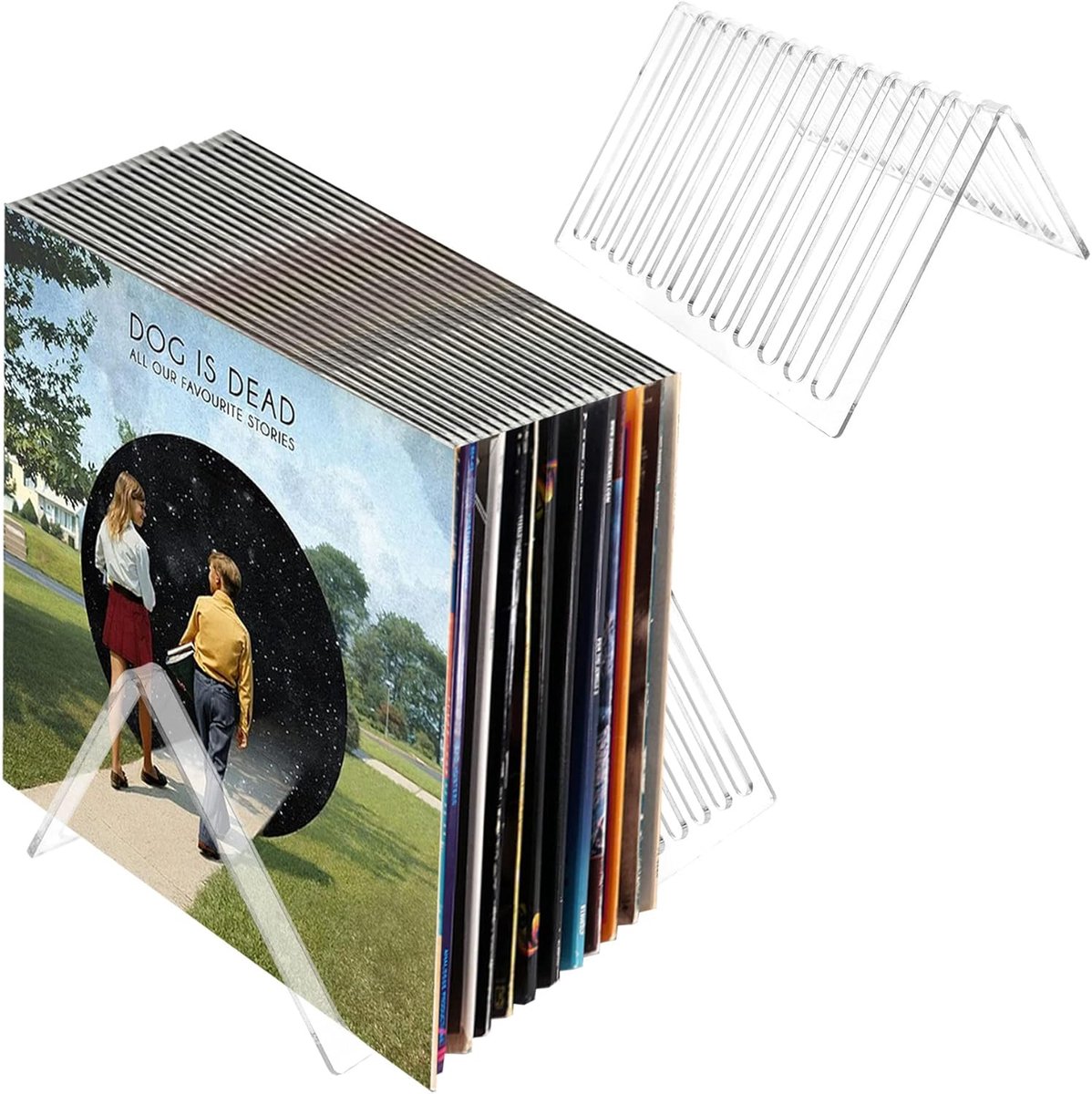 SnelShoppen - 2 Stuks Triangulaire Vinyl Platenstandaard Acryl, Transparante Tijdschriftenstandaard met 12 Compartimenten voor Vinyl Tijdschriften - S