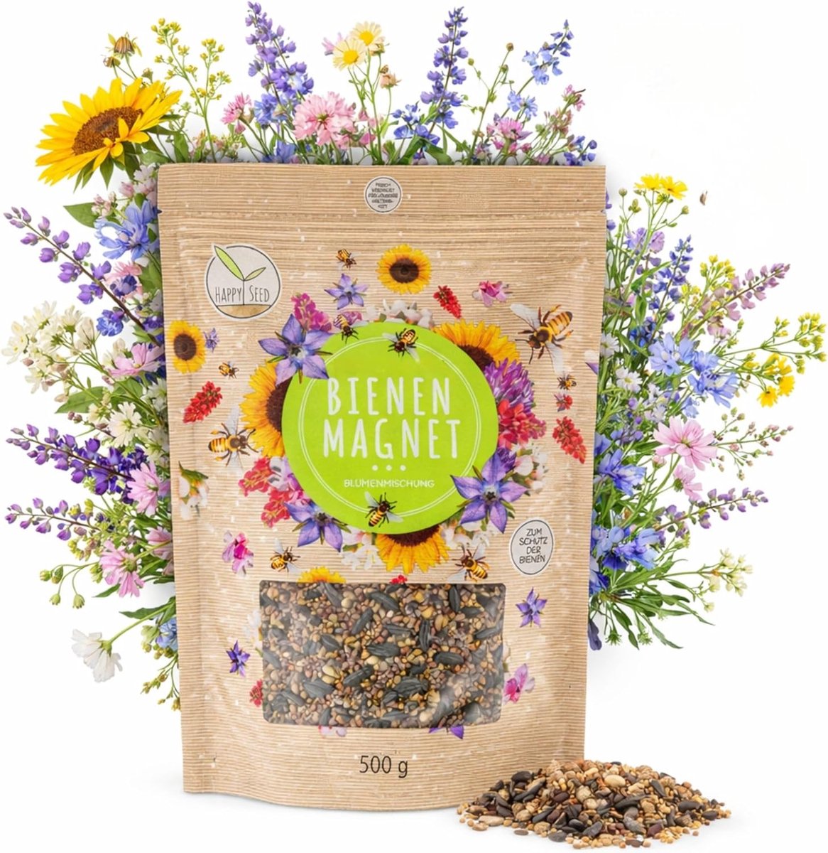 SnelShoppen - 500g Bloemzaadmix voor kleurrijke Bijenweide - Nectar-rijke bloemenmix voor bijen en vlinders voor jouw tuin of balkon - Inclusief GRATI