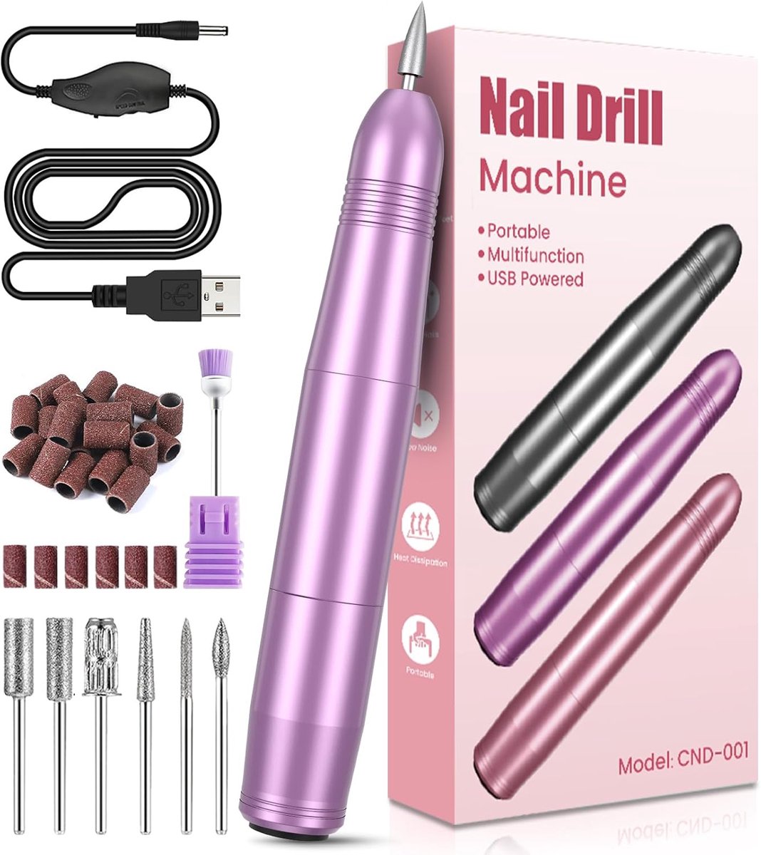SnelShoppen - Elektrische Nagelvijl, Professionele Nageldrill voor Manicure en Pedicure, 20000RPM Verstelbare Snelheid, USB Oplaadbaar, Zacht Geluid e