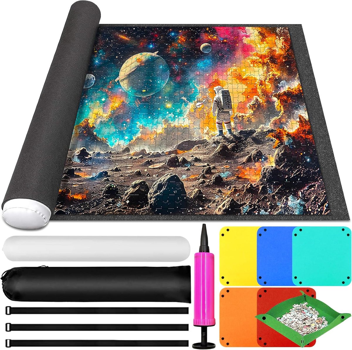 SnelShoppen - Puzzle Mat voor 1000 1500 2000 3000 Puzzelstukken - Draagbare Puzzle Roll Mat met Accessoires, Inclusief Opbergtas en Handpomp