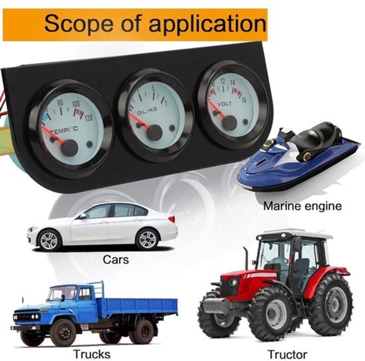 Auto Drievoudige Meterkit - Watertemperatuur + Volt + Oliedrukmeter 52 Mm Instrument