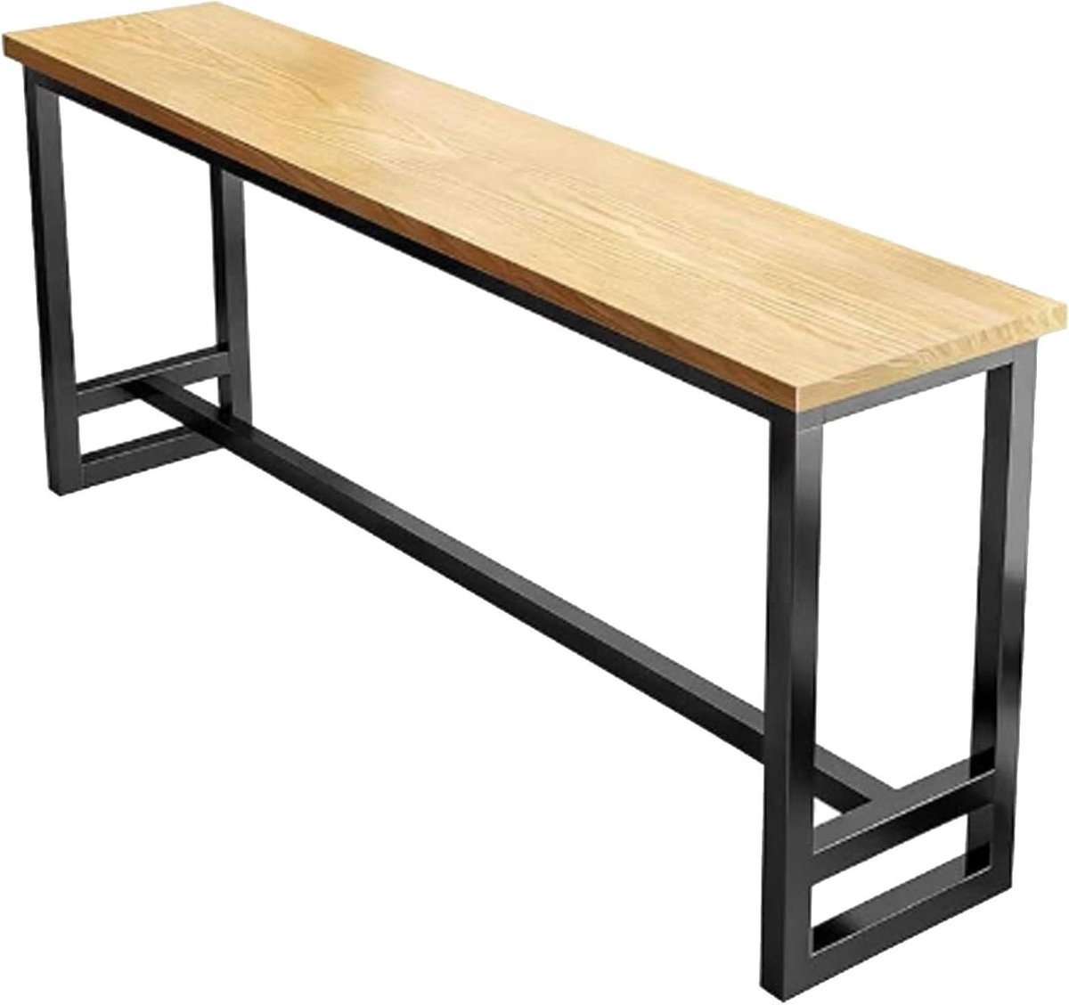 Smalle hoge tafel - Pub tafel - Keuken dineren - Massief houten blad - 100x30x105cm - Zwart metaal