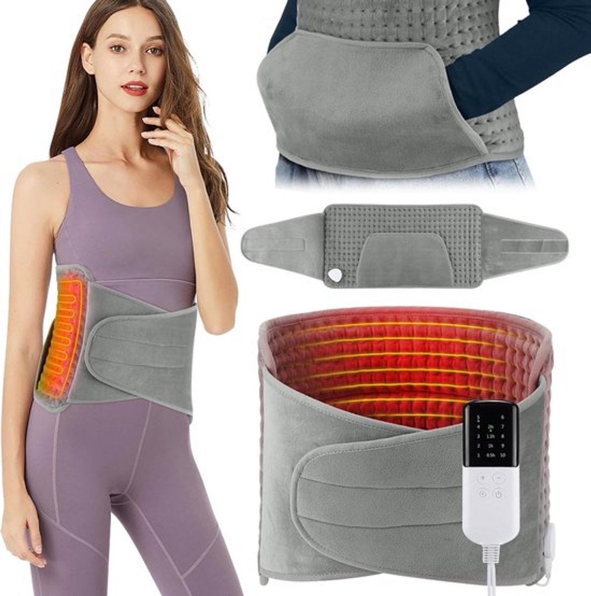 Infrarood Warmtegordel – Verwarmde Rugband - Verwarmingskussen voor de rug - Buikmassage - Warmte Kussen Oplaadbaar - Pijnverlichtende warmtekussen - 10 warmtestanden en automatische uitschakeling - Ideaal voor taille - buik en benen - 30 x 125CM