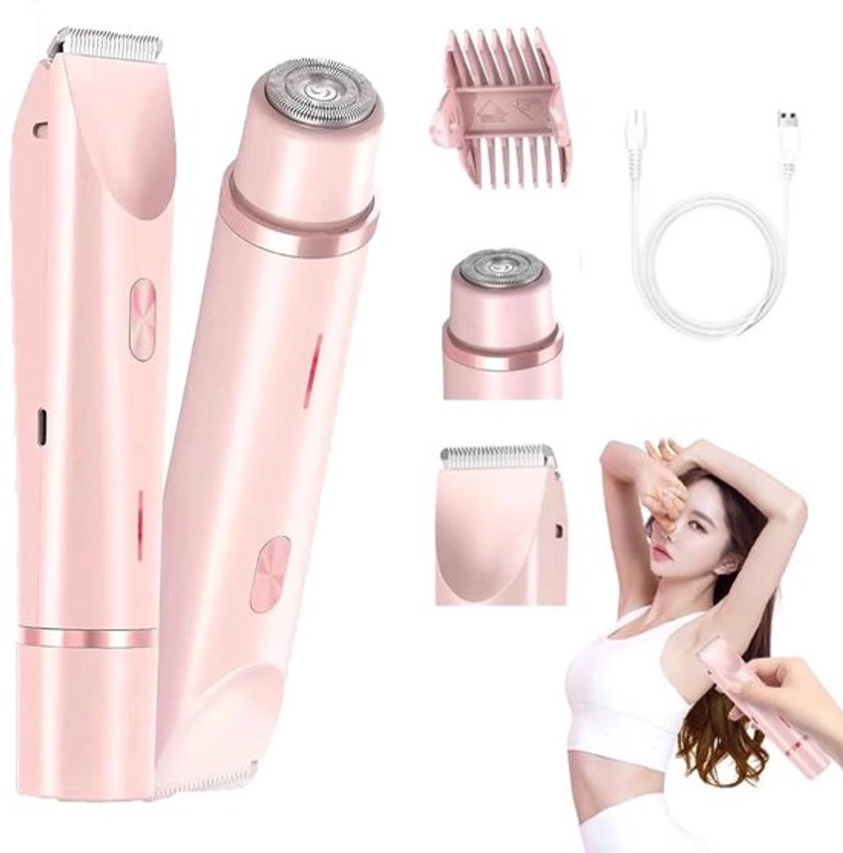 Elektrisch Scheerapparaat - 2 in 1 Ladyshave voor Vrouwen - Waterdicht - Bikinitrimmer - Stil - Eenvoudig scheren - Smooth Scheerapparaat - Roze