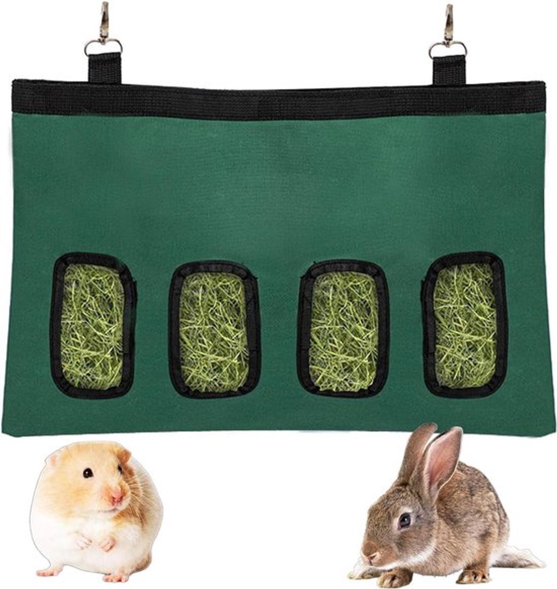 Automatische konijn hooi feeder tas met 4 gaten voor kleine huisdieren - groen