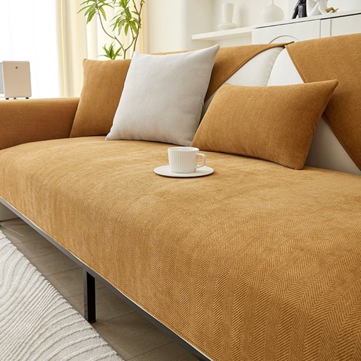 Chenille visgraatpatroon bankhoes, universele bankhoes voor alle seizoenen, antislip en vuilafstotende eenvoudige bankhoes, zacht en huidvriendelijk, comfortabel en ademend, geschikt voor de woonkamer -oranje，70*180cm
