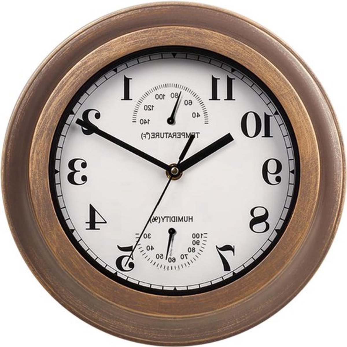 Waterdichte wandklok zonder tikken - Creatieve ronde klok - Retro decoratie voor patio, zwembad, tuin, huis - 30 cm (bruin)