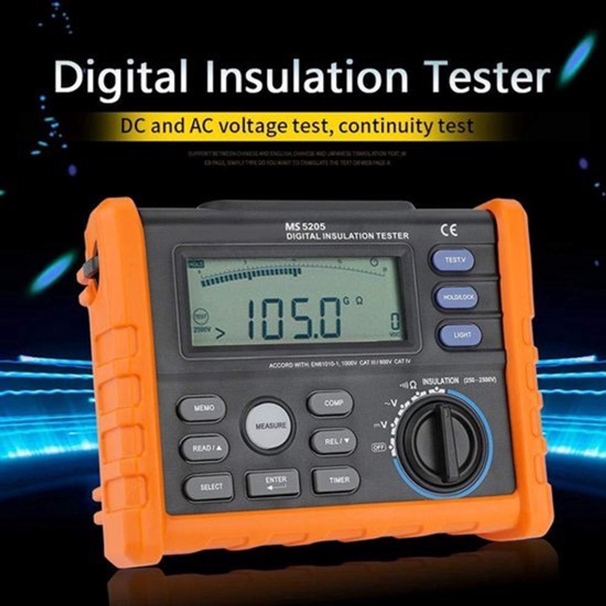 Digitale isolatietester PM5203 001MΩ-100GΩ 2500V weerstandsmultimeter met achtergrondverlichting - Automatische uitschakeling - PI en DAR berekening