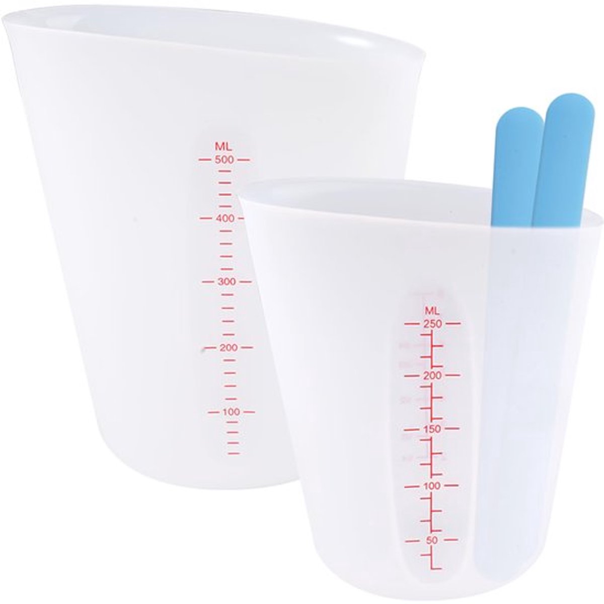 2 stuks Siliconen Maatbekers 250ml/500ml, Grote Siliconen Maatbeker Epoxy Hars, Maatbekers met Maat voor Handwerk, Siliconen Maatbeker, Epoxy Hars Keuken Mallen voor DIY Ambacht