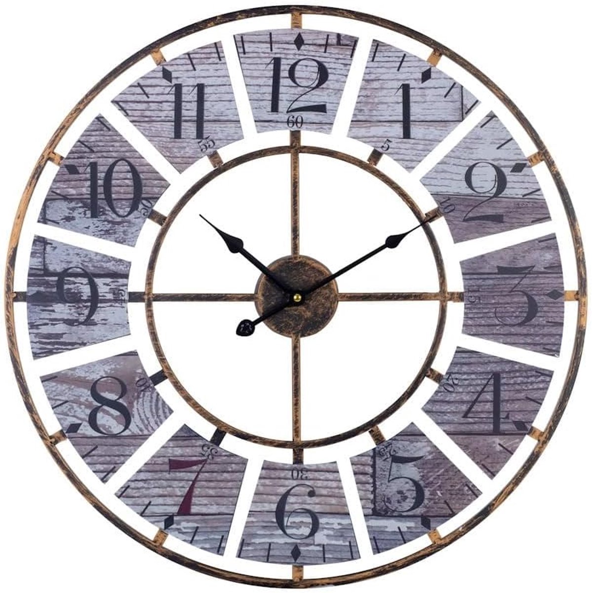 SnelShoppen - XL Grote Ronde Wandklok Vintage 60 Cm - Modern Retro Wandklok met Cijfers - Bronzen Klok voor Keuken, Woonkamer, Tuin - Klassiek Design