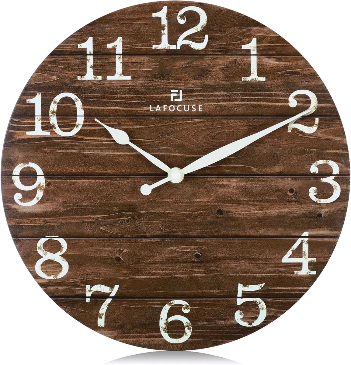 SnelShoppen - Vintage Retro Wandklok 30cm Hout Noiseless, Shabby Chic Decoratie Bruin voor Woonkamer Slaapkamer Keuken Kantoor