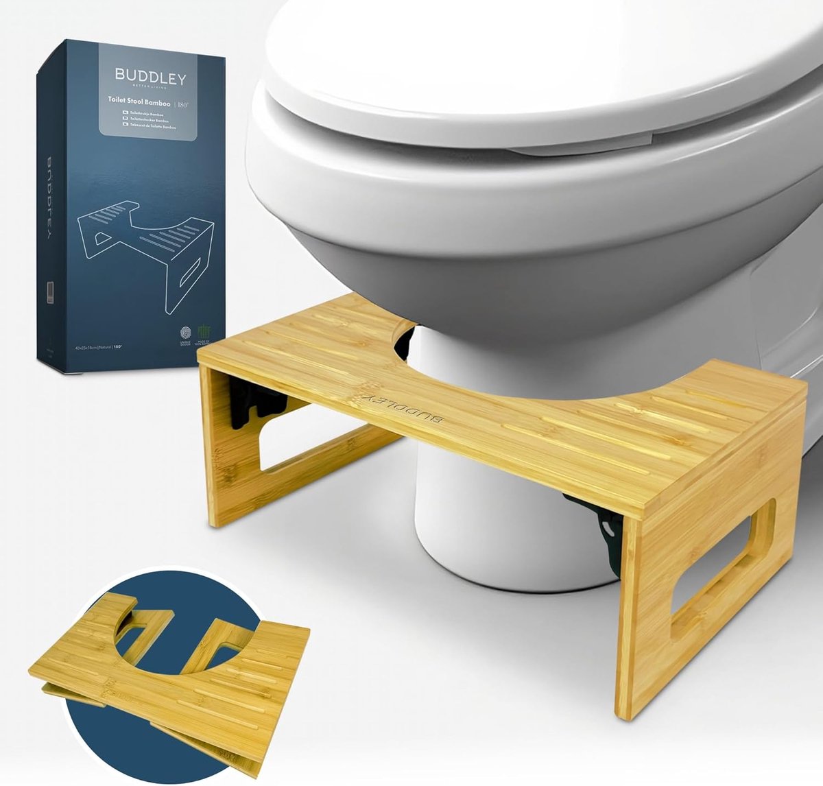 SnelShoppen - BUDDLEY WC Stool Vouwbaar - Toilet Krukje Volwassenen & Kinderen - Anti-Constipatie & Correcte Houding - Bamboe & Opvouwbaar - Ideaal vo