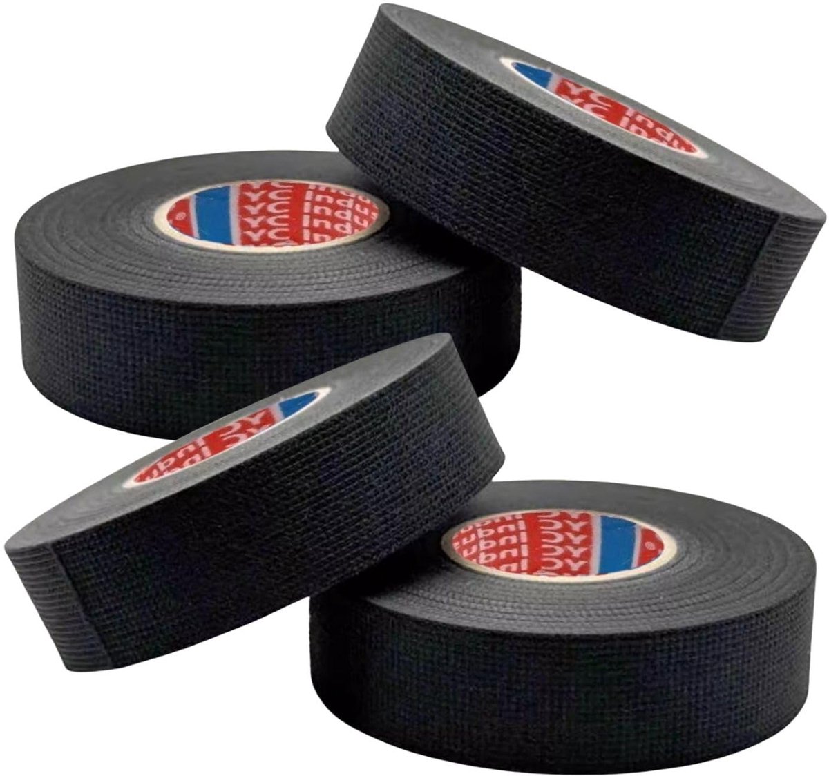 SnelShoppen - Pack van 4 Zwarte Zelfklevende Textieltape 19mm x 15m voor Draadboom, Auto, Motor, Elektrische Isolatietape, Reparatie, Huishoudelijk, W