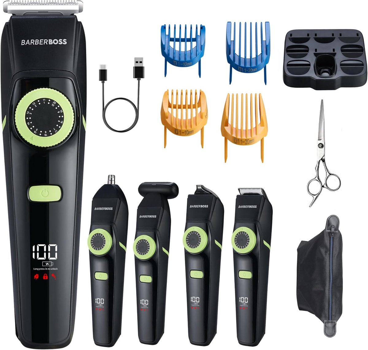 SnelShoppen - 5-in-1 Baardverzorgingsset voor Mannen, Draadloze Haartrimmer, Neus- en Oortrimmer, Precisie Clipper met Instelbare Dials, Compleet Gezi