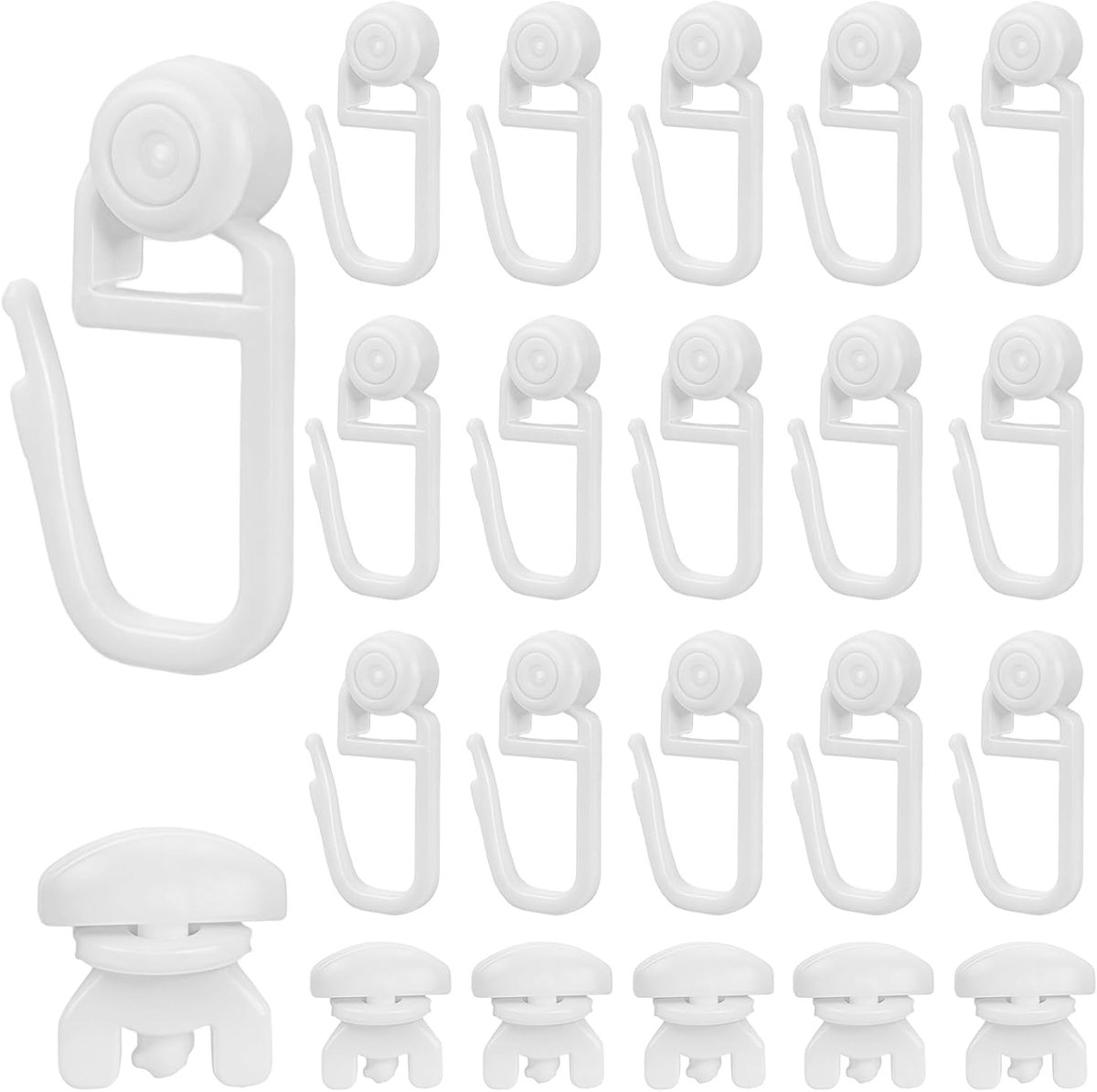 SnelShoppen - Curtain Hooks voor Rails Set - 100 Stuks + 6 Stoppers - 8 mm Curtain Hooks - Perfect voor Squeaky Curtains - Binnenloopbreedte 3.5 mm -