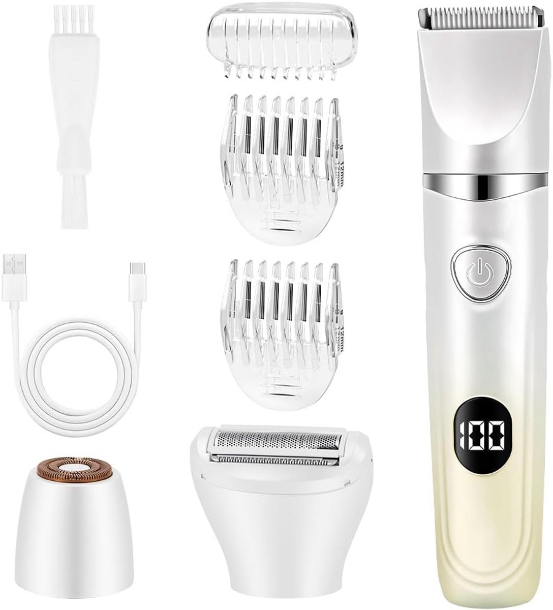 SnelShoppen - Draadloze 3-in-1 Dames Scheerapparaat met LED Display, IPX6 Waterproof, Gevoelige Huid, Voor Lichaam, Armen, Benen, Bikinilijn en Gezich