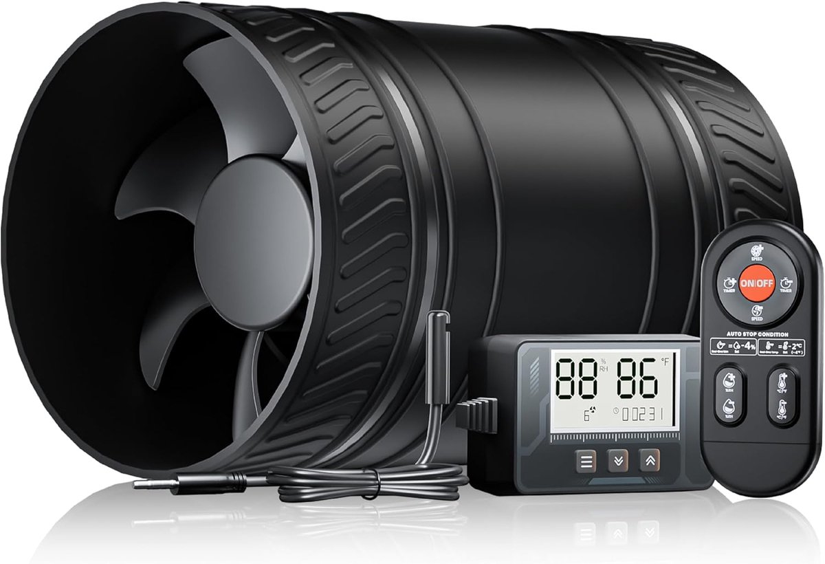 SnelShoppen - Buisventilator 100 mm met Vochtigheids- en Temperatuursensor, Automatische Ventilatie, Timer, 6 Snelheden, Stille Afzuigventilator voor