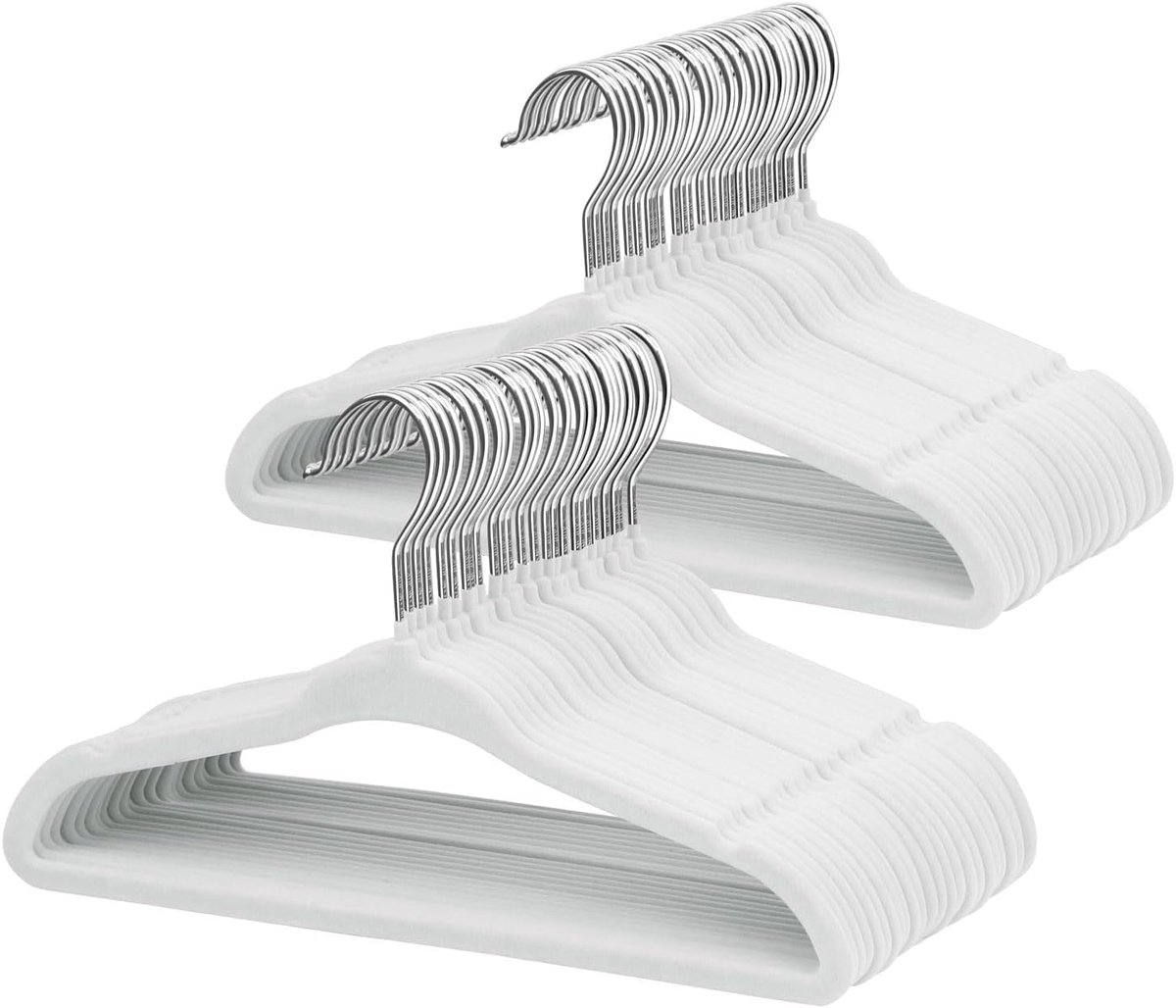SnelShoppen - Velvet Baby Hangers Set van 48 - Non-Slip Kinderhangers voor Baby en Peuter - Ruimtebesparende, Stevige Kledinghangers in Wit met Rotata