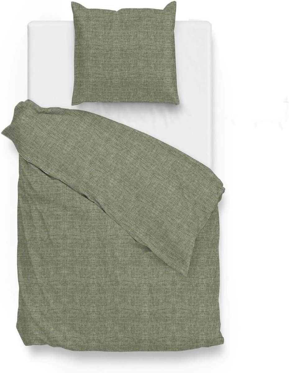 SnelShoppen - Duvet Cover Lino 140x220 Army Green - 100% Katoen - Hoogwaardige Kwaliteit - Perfect voor Slaapkamer, Feest, en Comfort