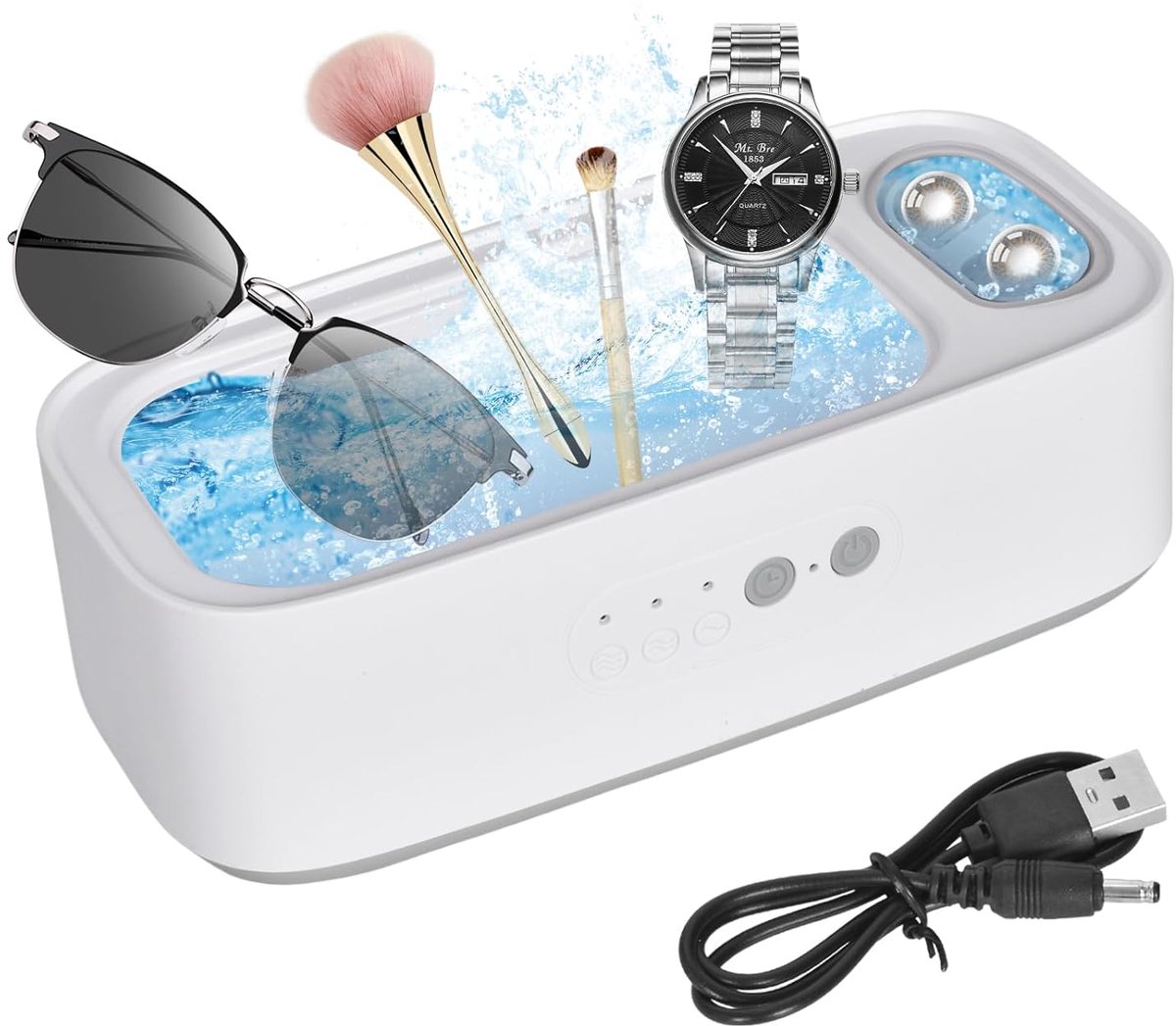 SnelShoppen - Ultrasonic Cleaner 350ml met 3 Reinigingsniveaus, 48 KHz Ultrasoon Reiniger voor Brillen, Ringen, Tandenborstels, Horloges, Sieraden en